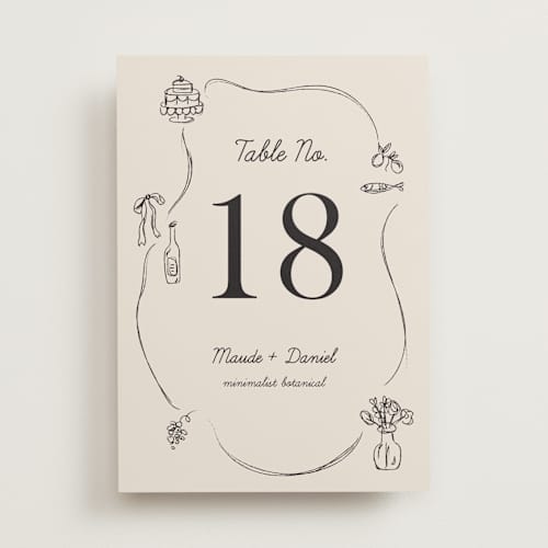 This is a ivory table numbers with standard by Aviva Atri called sketchbook love printing on doublethick in standard