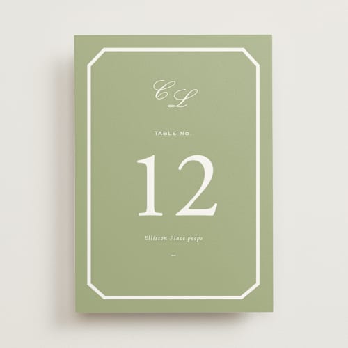 This is a mint table numbers with standard by Sara Hicks Malone called montgomery printing on doublethick in standard