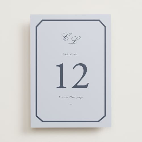 This is a cerulean table numbers with standard by Sara Hicks Malone called montgomery printing on doublethick in standard