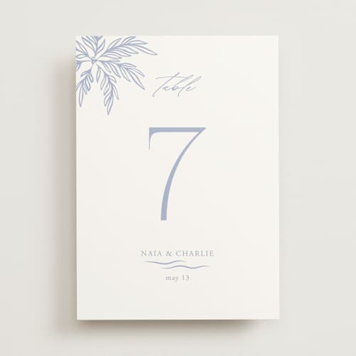 This is a pale cerulean table numbers with standard by Sabrin Deirani called ocean dreams printing on doublethick in standard