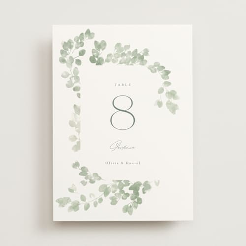 This is a eucalyptus table numbers with standard by Kristie Kern called vining printing on signature in standard