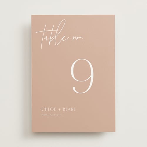 This is a terracotta table numbers with standard by Kelly Schmidt called overlap printing on doublethick in standard