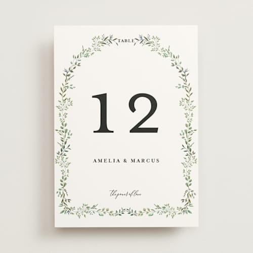 This is a mojito table numbers with standard by Susan Moyal called monogramed arch printing on doublethick in standard