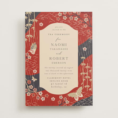 This is a rose wedding invitations with standard by Jennifer Holbrook called japanese textile printing on signature in standard
