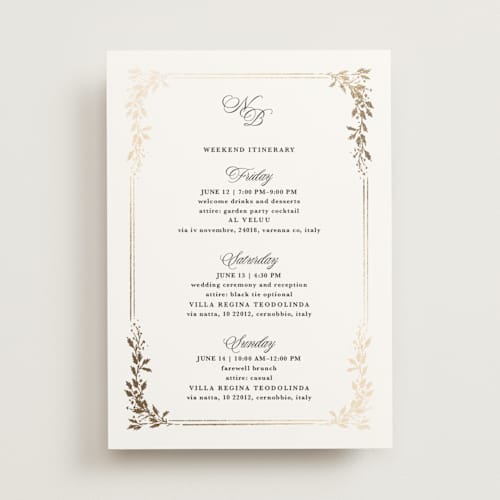 This is a diamond ceremony reception essentials with foil pressed by Kate Ahn called lake como printing on signature in 5x7