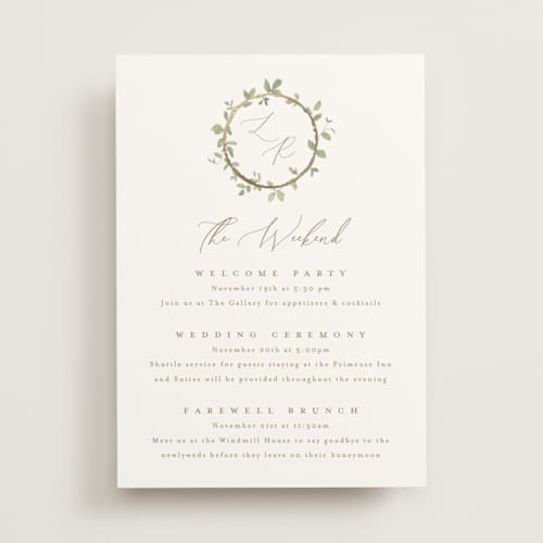 This is a ivy ceremony reception essentials with foil pressed by Everett Paper Goods called canopy printing on signature in 5x7
