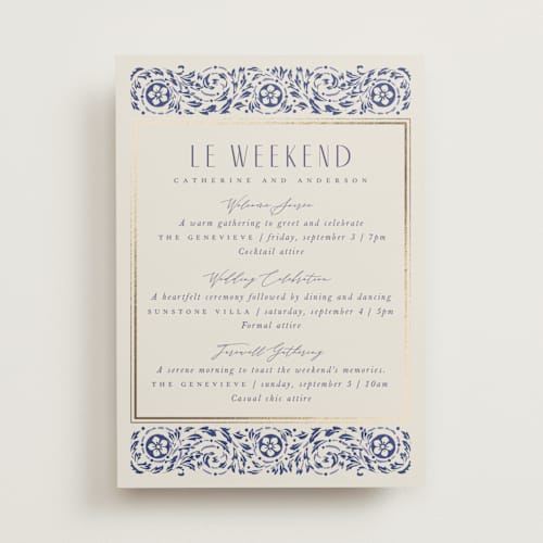 This is a dynasty blue ceremony reception essentials with foil pressed by Ana de Sousa called tiled romance printing on signature in standard
