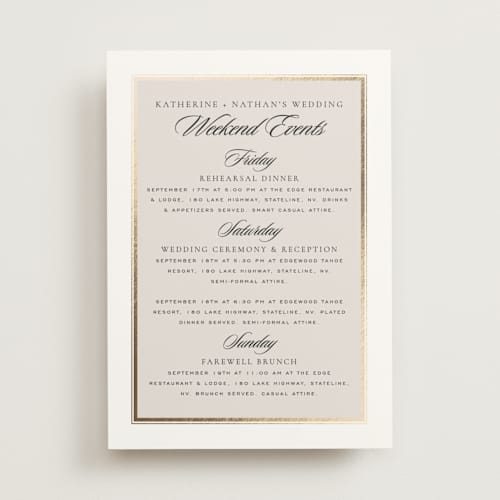This is a snow ceremony reception essentials with foil pressed by Stacy Maalouf called gilded forest printing on signature in standard
