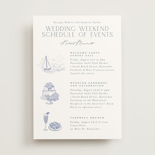 This is a periwinkle ceremony reception essentials with standard by Jenna Holcomb called coastal toile printing on signature in 5x7