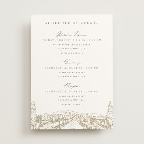This is a champagne ceremony reception essentials with standard by Sarah Brown called vineyard printing on signature in 5x7