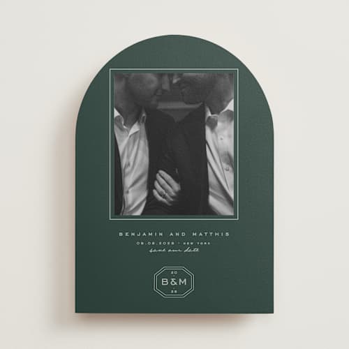 This is a garden save the date with standard by Blustery August called beignet printing on recycled smooth signature in standard