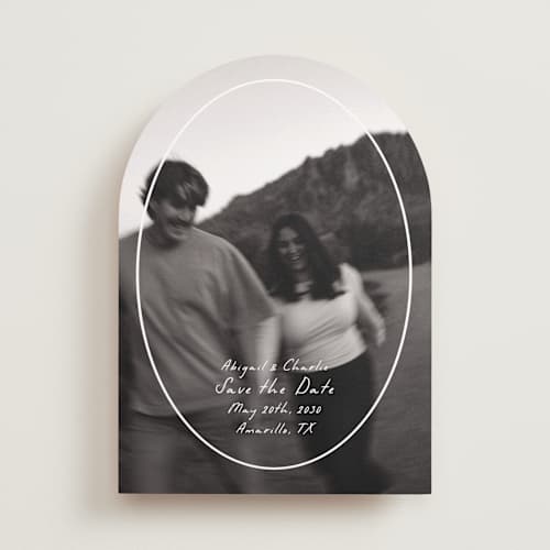 This is a parchment save the date with standard by Nicole Walsh called oval frame printing on recycled smooth signature in standard