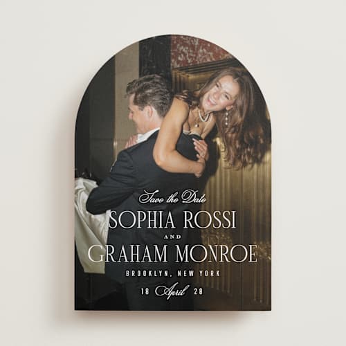 This is a quartz save the date with standard by Kristie Kern called the cinema printing on recycled smooth signature in standard