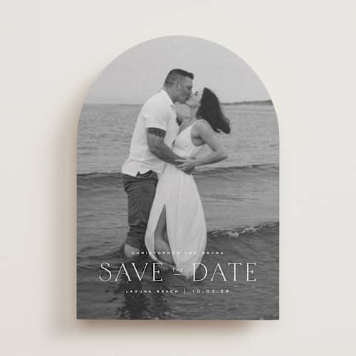 This is a cloud save the date with standard by Wildfield Paper Co called summer love printing on recycled smooth signature in standard
