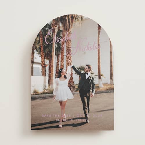 This is a lilac dreams save the date with standard by Design Lotus called lavender dreams printing on recycled smooth signature in standard
