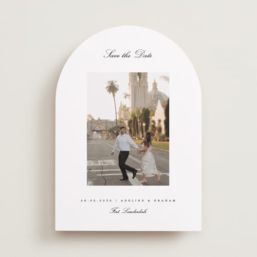 This is a snow save the date with standard by Pixel and Hank called minimal printing on recycled smooth signature in standard