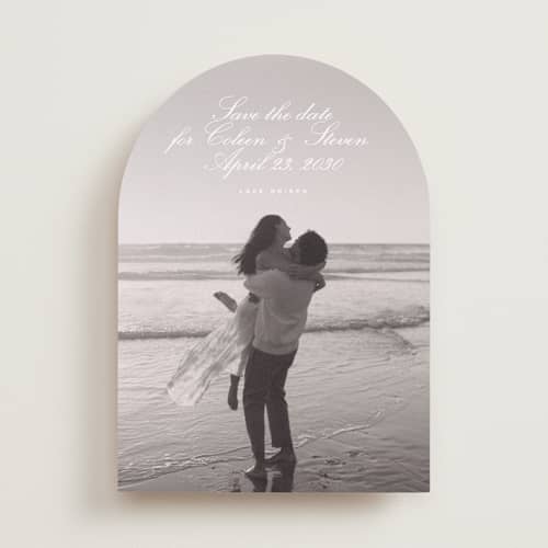 This is a ice save the date with standard by chocomocacino called wakayu printing on recycled smooth signature in standard