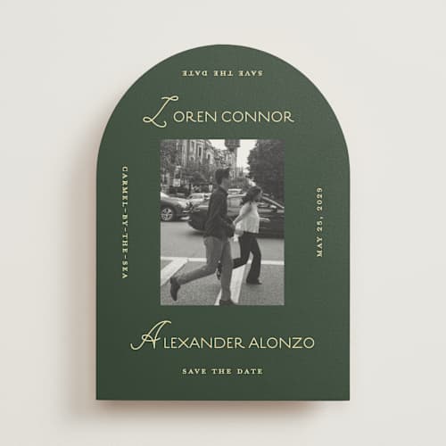 This is a citrus save the date with standard by Angela Quan called grid printing on recycled smooth signature in standard
