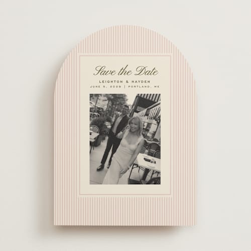 This is a blush save the date with standard by Ellen Schlegelmilch called hayden printing on recycled smooth signature in standard