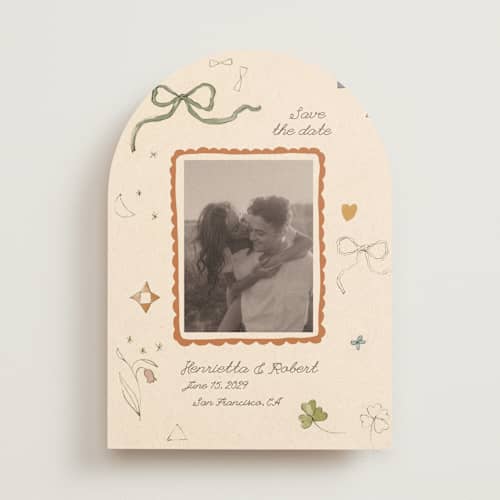 This is a magic save the date with standard by Sumak Studio called pure magic printing on recycled smooth signature in standard