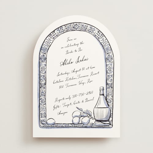This is a powder blue bridal shower invitations with standard by Becky Nimoy called blue chianti printing on signature in standard