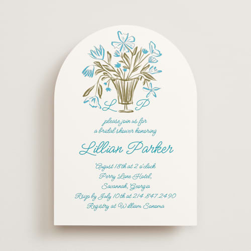 This is a blue bonnet bridal shower invitations with standard by Maja Cunningham called flora printing on signature in standard