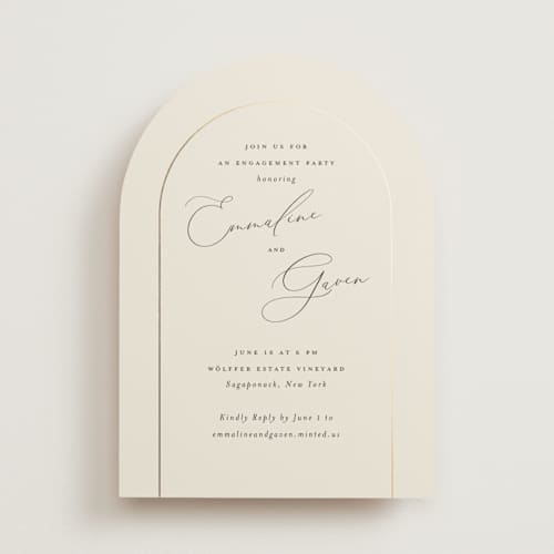 This is a champagne engagement party invitations with foil pressed by Nicoletta Savod called golden ring printing on signature in standard