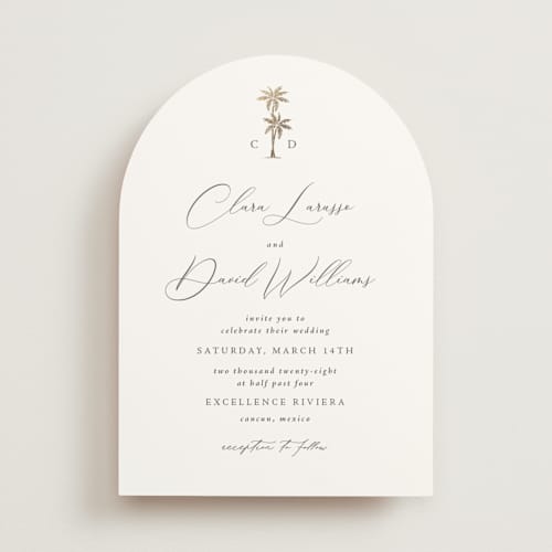 This is a leaf foil stamped wedding invitations with foil pressed by Olivia Raufman called palm monogram printing on signature in standard