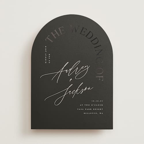 This is a truffle foil stamped wedding invitations with foil pressed by Vera Lim called the arc printing on signature in standard