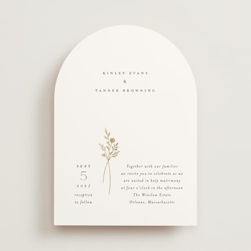 This is a cotton foil stamped wedding invitations with foil pressed by Jennifer Postorino called wildflower printing on signature in standard