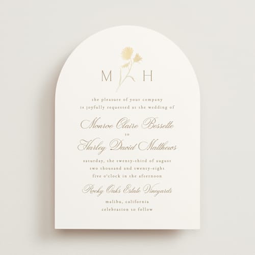 This is a buttercream foil stamped wedding invitations with foil pressed by Kristie Kern called the romantic printing on signature in standard