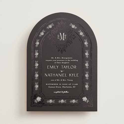 This is a tuxedo foil stamped wedding invitations with foil pressed by Claudia Orengo called princess printing on signature in standard
