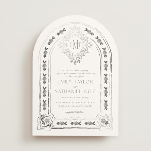 This is a pearl foil stamped wedding invitations with foil pressed by Claudia Orengo called princess printing on signature in standard