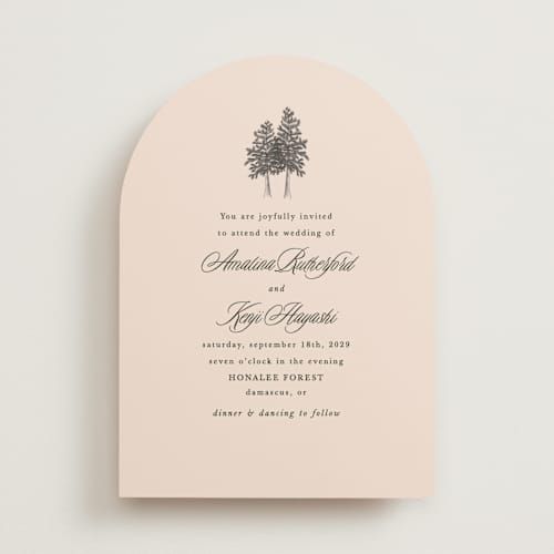 This is a almond wedding invitations with standard by Morgan Kendall called arboretum printing on signature in standard