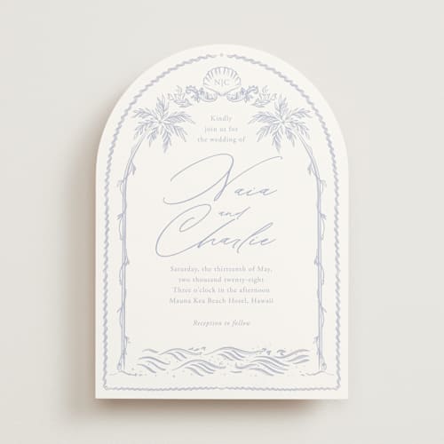 This is a pale cerulean wedding invitations with standard by Sabrin Deirani called ocean dreams printing on signature in standard
