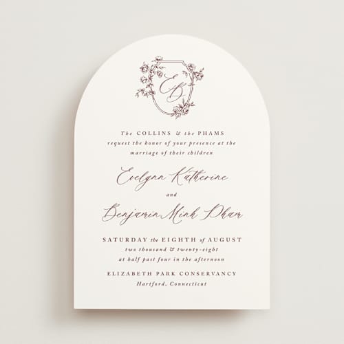 This is a passionate merlot wedding invitations with standard by Design Lotus called close to my heart printing on signature in standard