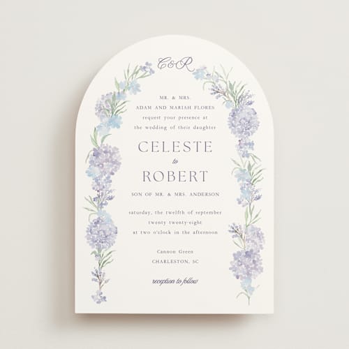 This is a toscana wedding invitations with standard by Claudia Orengo called hydrangea printing on signature in standard