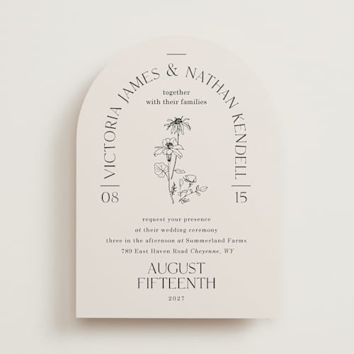 This is a linen wedding invitations with standard by Baumbirdy called floral type arch printing on signature in standard