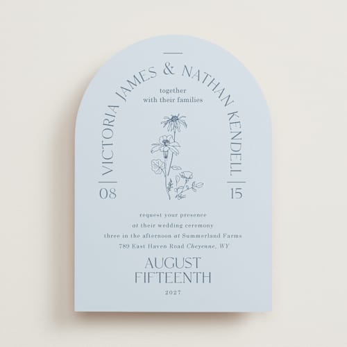 This is a bluebell wedding invitations with standard by Baumbirdy called floral type arch printing on signature in standard