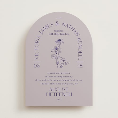 This is a wisteria wedding invitations with standard by Baumbirdy called floral type arch printing on signature in standard