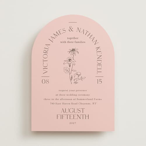 This is a petal wedding invitations with standard by Baumbirdy called floral type arch printing on signature in standard