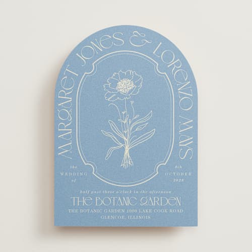 This is a cerulean wedding invitations with standard by Baumbirdy called flora arch printing on signature in standard