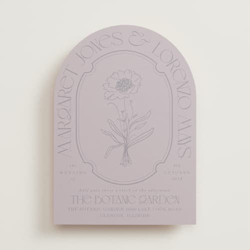 This is a plum wedding invitations with standard by Baumbirdy called flora arch printing on signature in standard