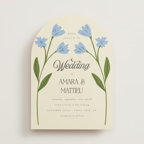 This is a cornflower wedding invitations with standard by Morgan Kendall called vintage wildflowers printing on signature in standard