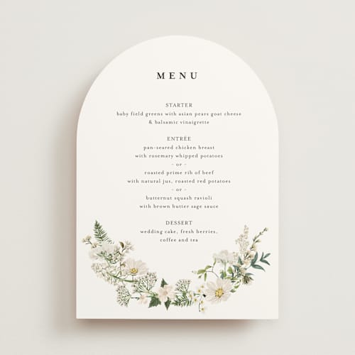 This is a opal menu cards with standard by Susan Moyal called lilac bloom printing on signature in standard