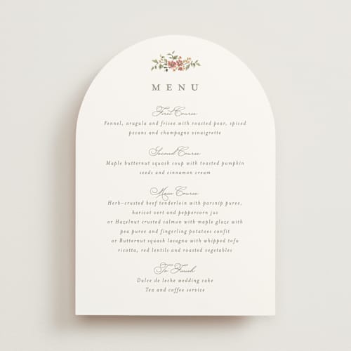This is a mulberry menu cards with standard by Everett Paper Goods called foliage crest printing on signature in 5x7