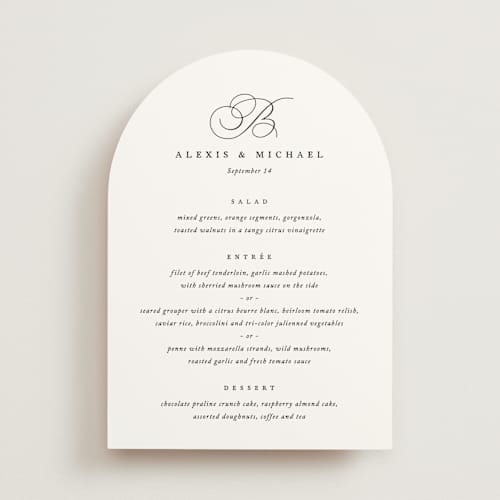 This is a pearl menu cards with standard by Jennifer Postorino called initial printing on signature in standard