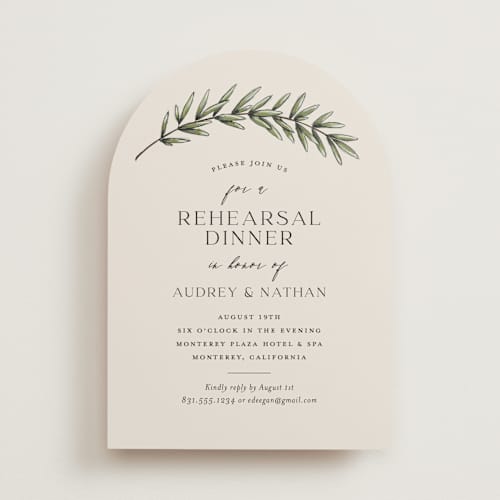 This is a rosemary rehearsal dinner invitations with standard by Erin Deegan called rosemary sprig printing on signature in standard