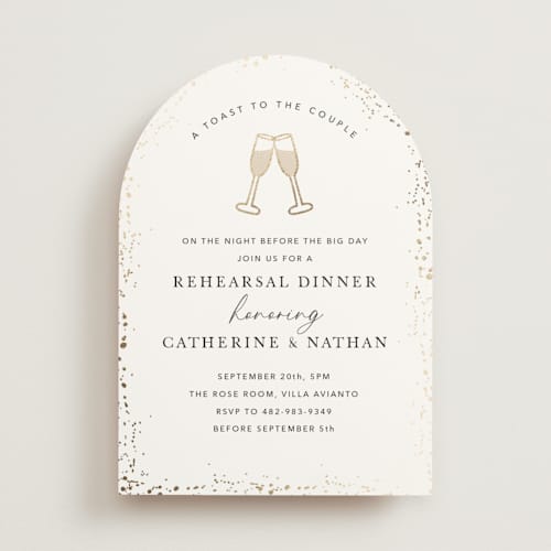 This is a cloud rehearsal dinner invitations with foil pressed by Zani van Zyl called toasted printing on signature in standard