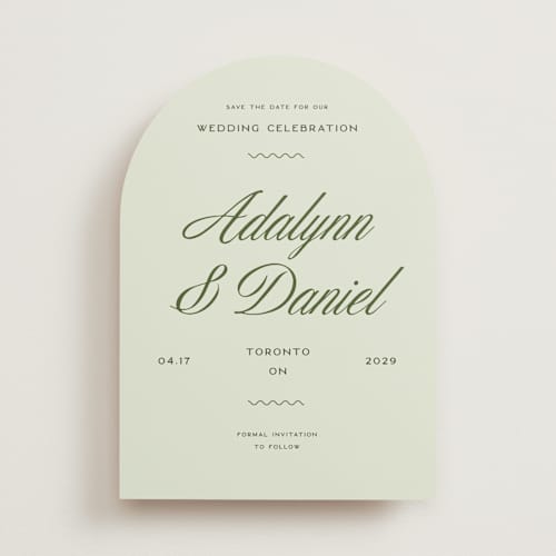 This is a lemongrass save the date with standard by Sam Dubeau called swoon printing on signature in standard